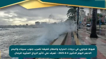هبوط فجائي في درجات الحرارة وأمطار خفيفة تضرب جنوب سيناء والبحر الأحمر اليوم الاثنين 4-8-2025 – تعرف على تأثير الرياح المثيرة للرمال
